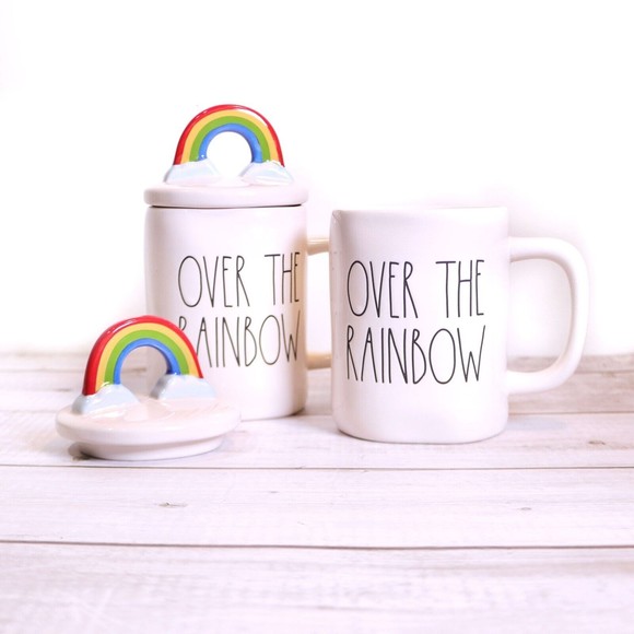Rae Dunn Over The Rainbow Mug with Lid Topper NEW! CottageCore Farmhouse - Picture 1 of 5